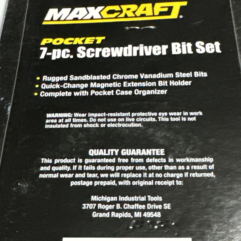 MAXCRAFT 7PC. POCKET SCREWDRIVER BIT SET FAST SHIPPING (Ships from U.S.A.)