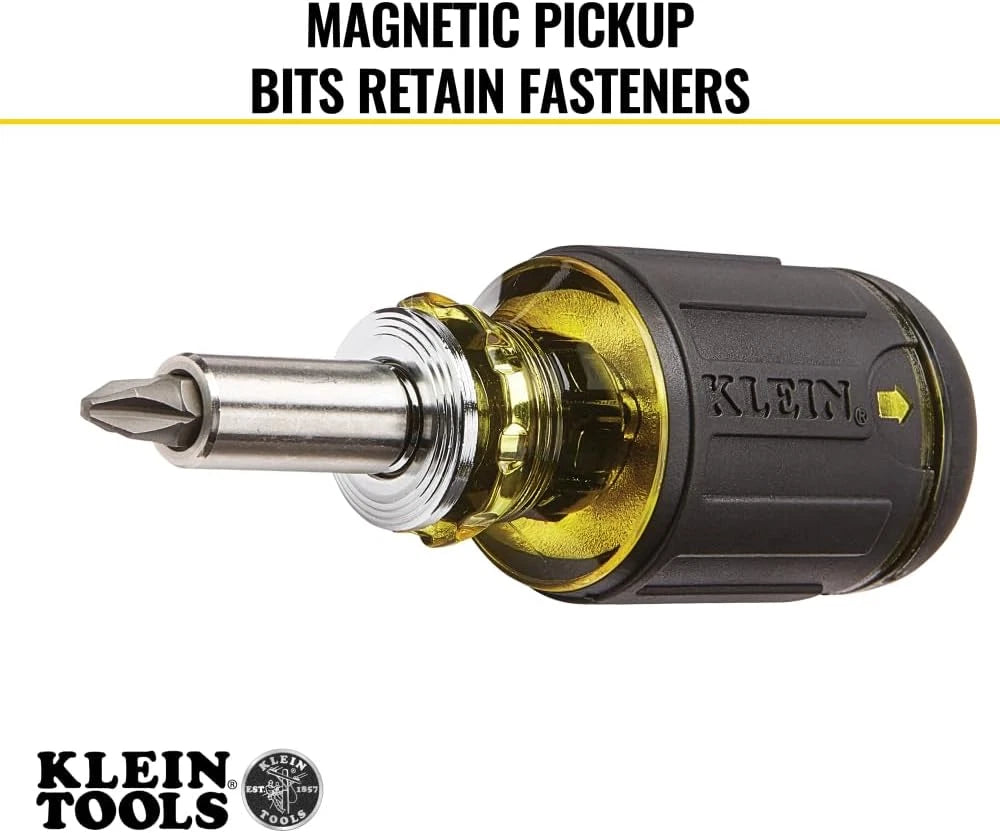 Klein Tools 32308 Multi-Bit Stubby Screwdriver, Impact Rated 8-In-1 Adjustable M