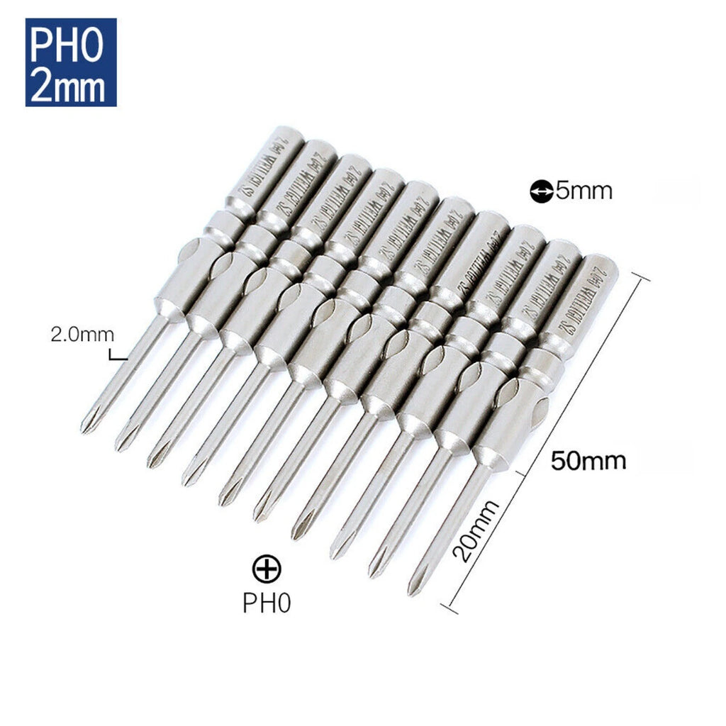 10Pc PH0 PH1 PH2 Phillips Head Screw Bit Set Impact Driver Drill 5mm Round Shank