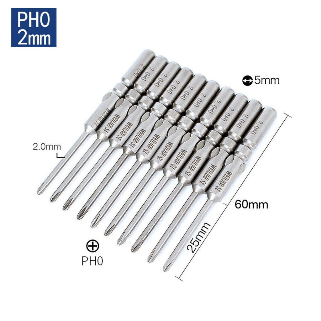 10Pc PH0 PH1 PH2 Phillips Head Screw Bit Set Impact Driver Drill 5mm Round Shank