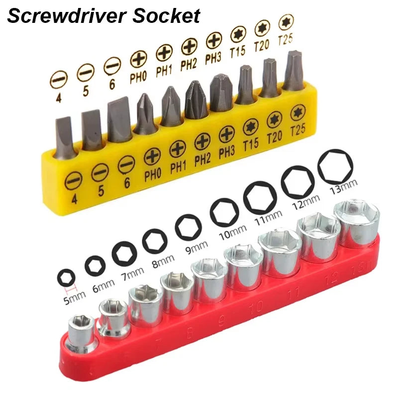Ratchet Wrench Set Right Angle – Metric Socket & Screwdriver Bits with 1/4 Drive