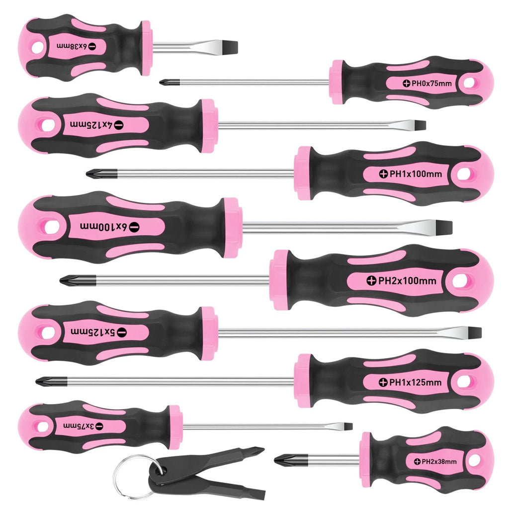 10- Piece Magnetic Screwdrivers Set, 5 Phillips and 5 Slotted Tips, Cushion Grip