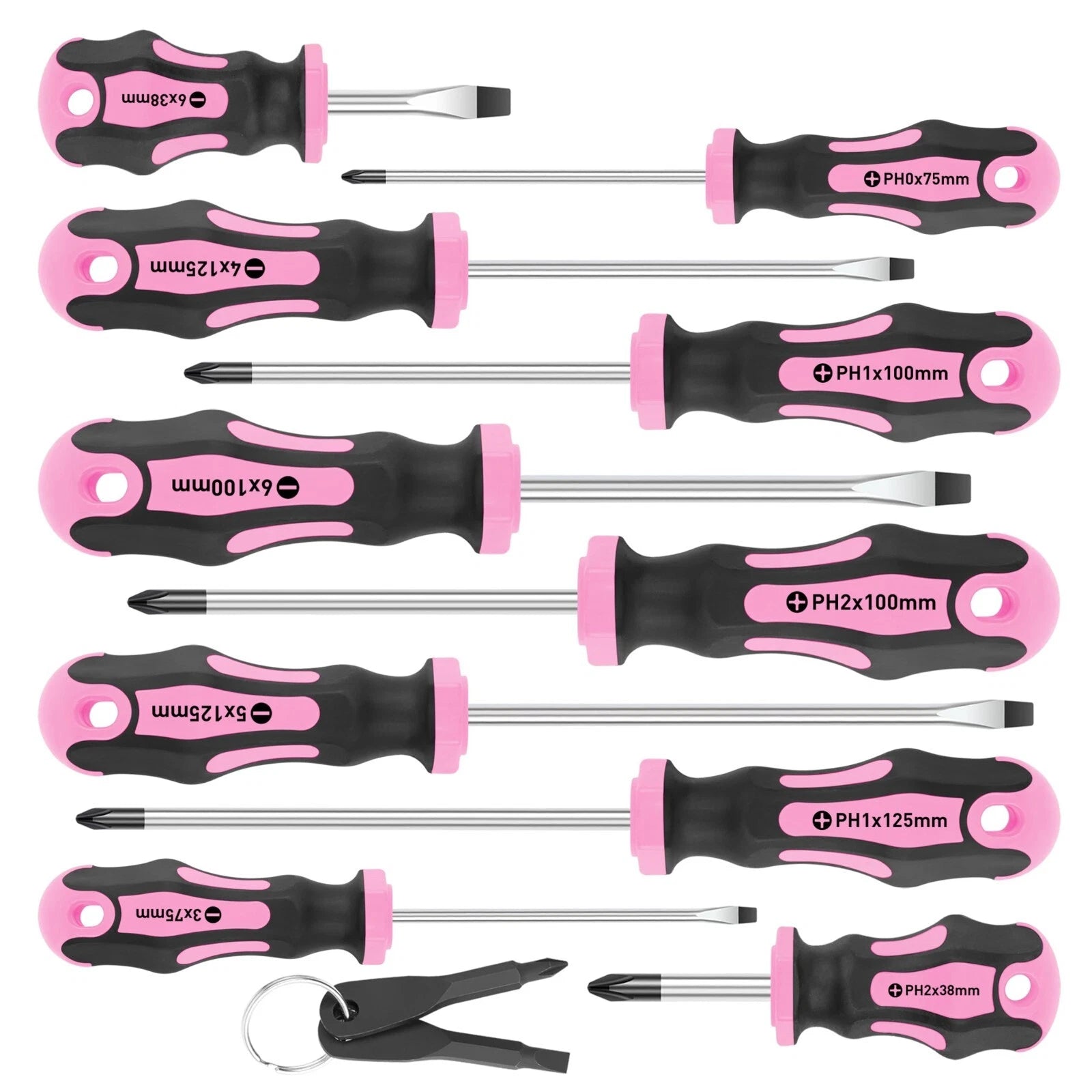 10- Piece Magnetic Screwdrivers Set, 5 Phillips and 5 Slotted Tips, Cushion Grip