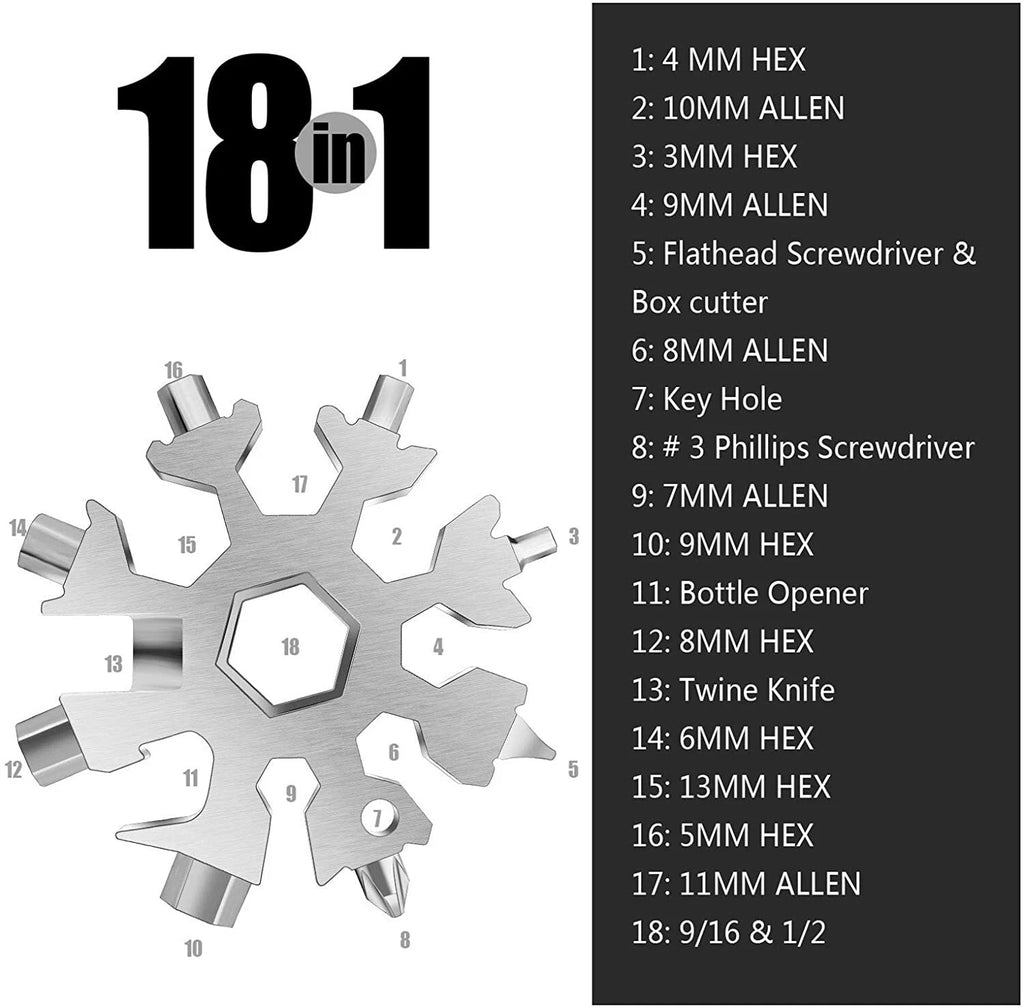 18 in 1 Snowflake Multi Tool Stainless Portable Steel Multi-Tool for Outdoor