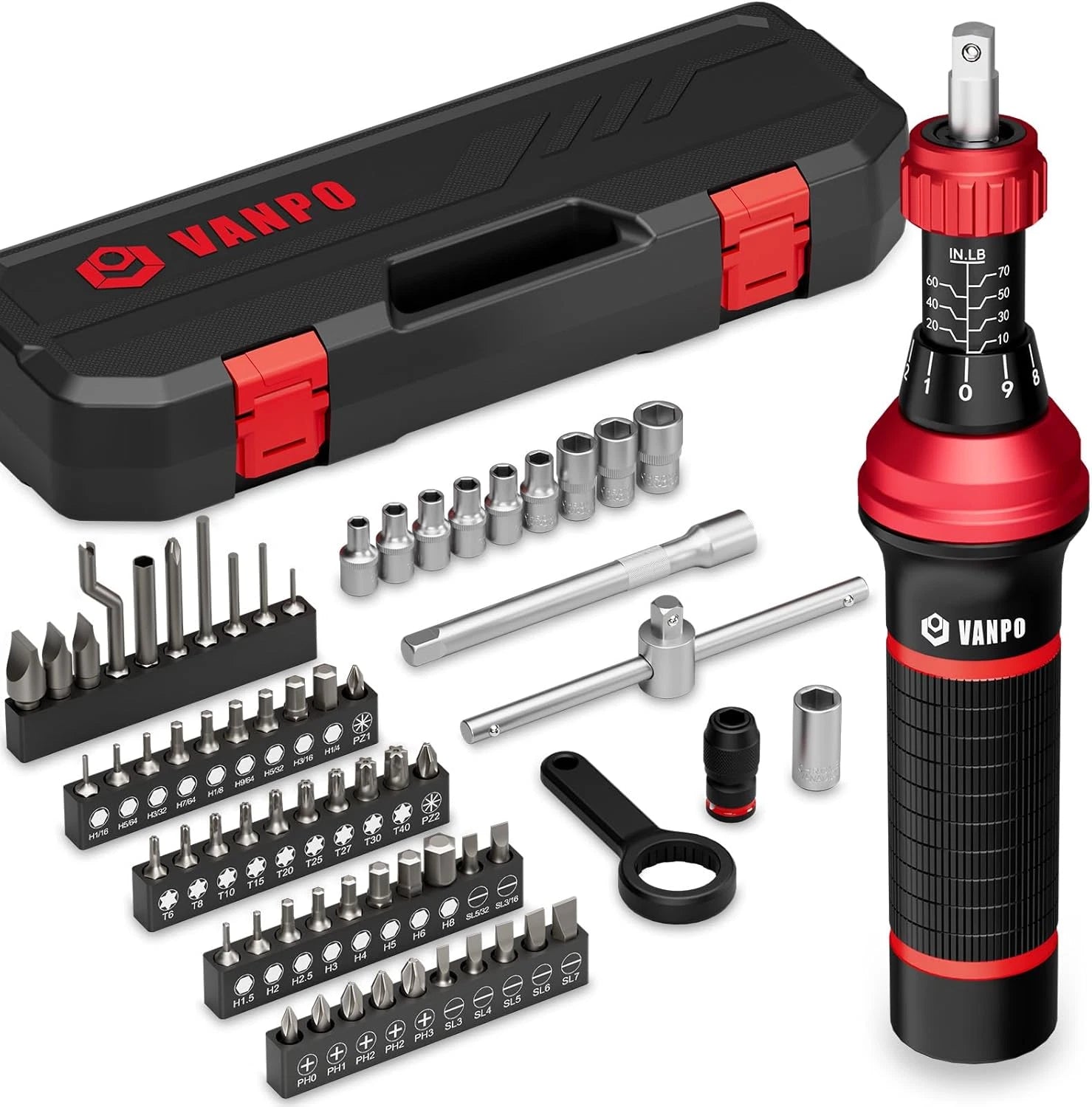 Torque Screwdriver, 64 Pcs 10-70 Inch Pound Torque Screwdriver Set with T-Bar Ha