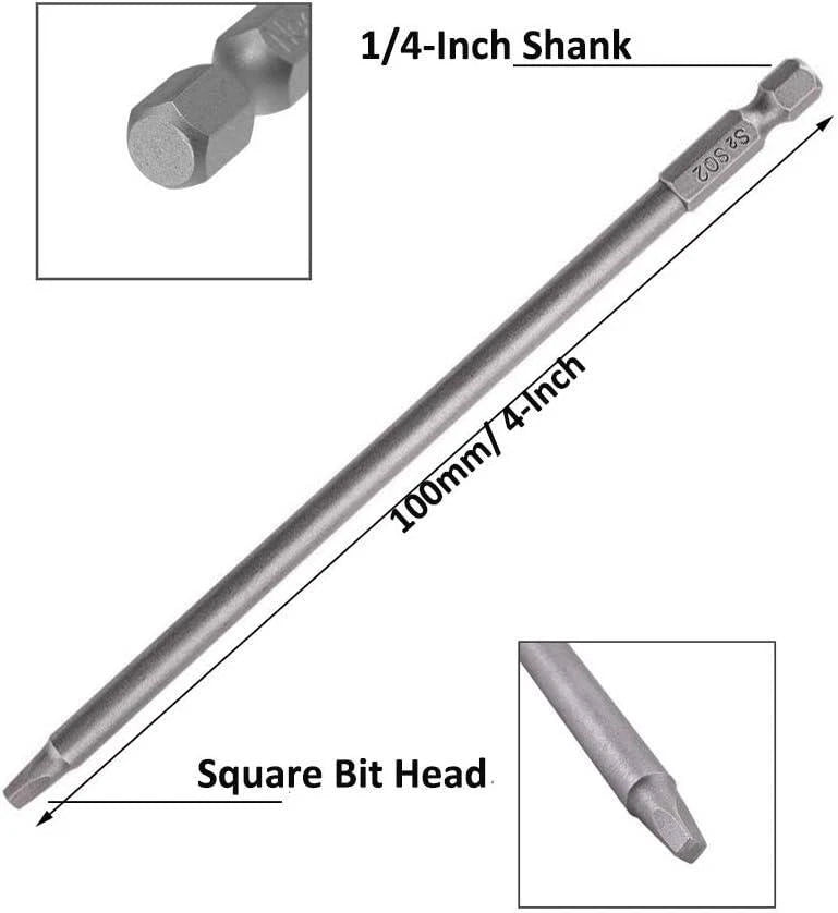 3 Sets 100mm 1/4-Inch Hex Shank Magnetic Square Head Screwdriver Bits SQ1 SQ2