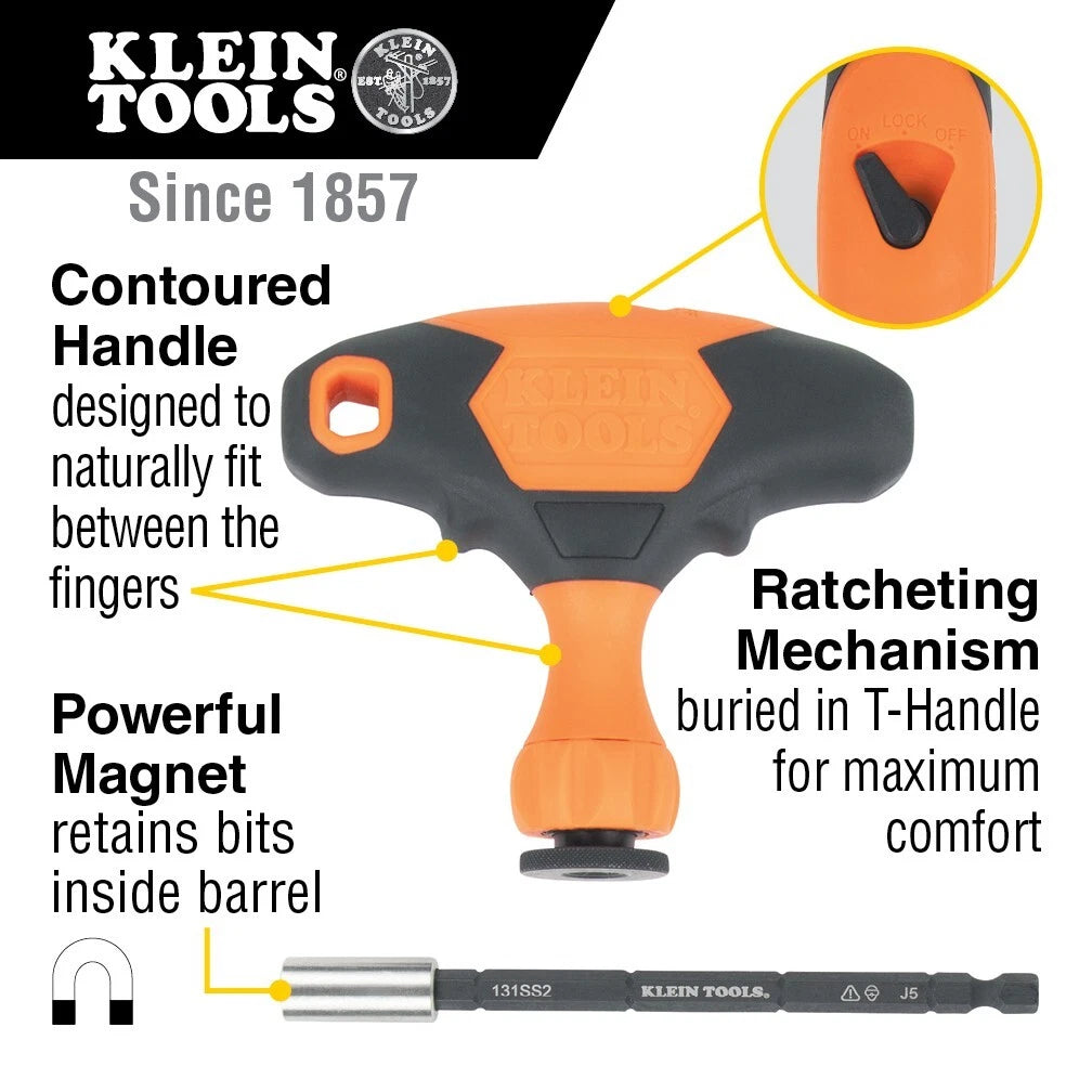 Klein Tools 33804 ProFlex Impact-Rated Multiple Ratcheting T-Handle Set, 23 Pc.