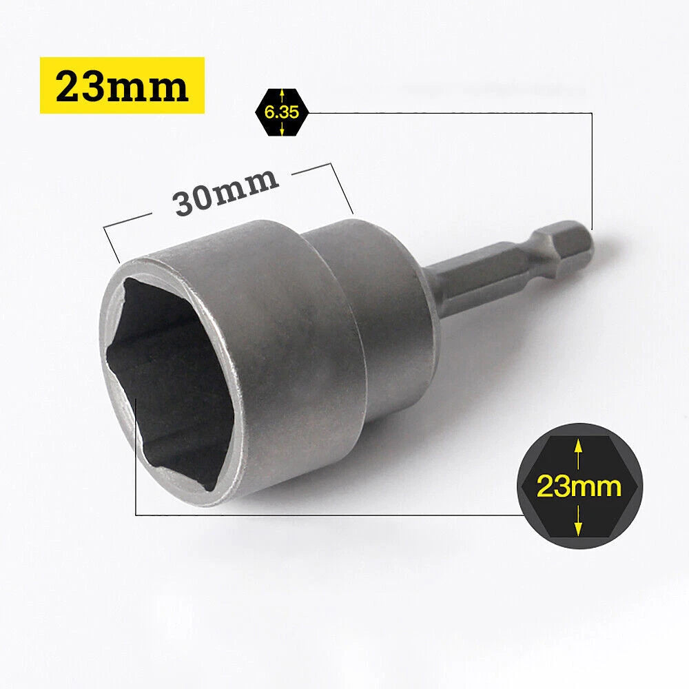 Shank Nut Driver Bit Set Hex Magnetic Metric Socket Impact Drill 3mm-24mm 1/4"