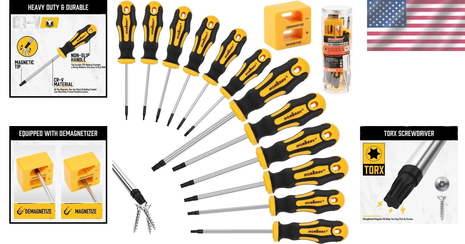 13-Piece Magnetic Torx Screwdriver Set | Ergonomic Handles & Rust-Proof