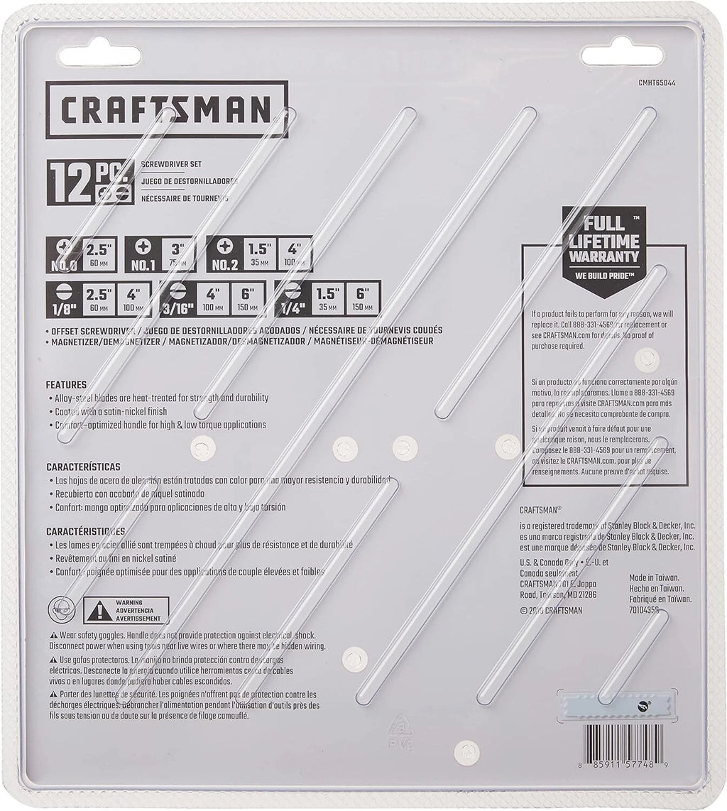 CRAFTSMAN Screwdriver Set Assorted 12 Piece Alloy Steel Satin-Nickel Finish New