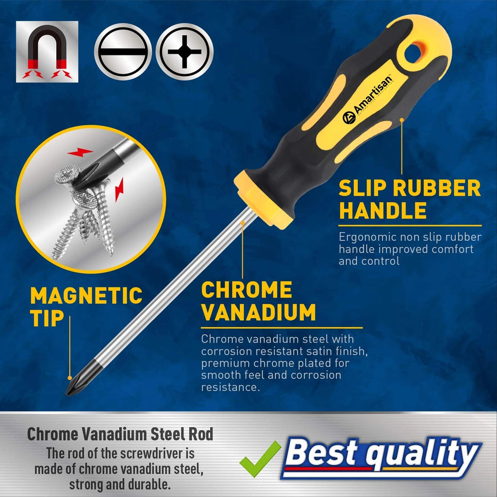 10-Piece Magnetic Screwdrivers Set, 5 Phillips and 5 Slotted Tips