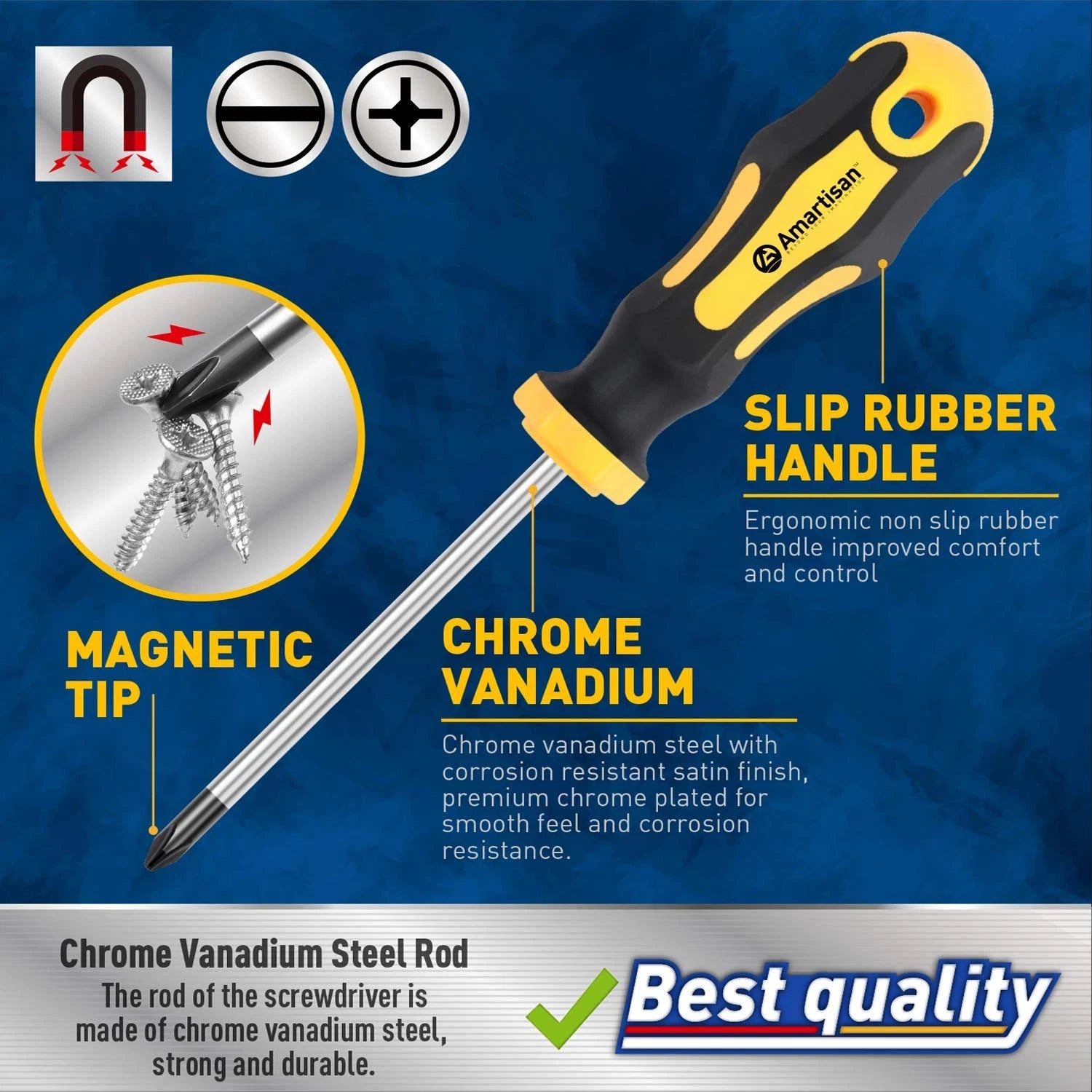 10-Piece Magnetic Screwdrivers Set, 5 Phillips and 5 Slotted Tips