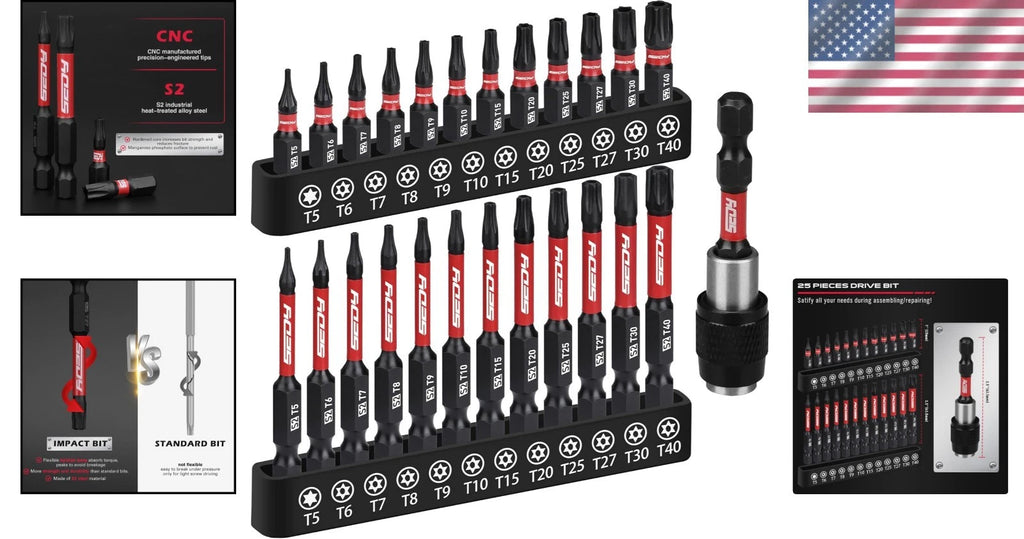 25-piece Torx Bit Set, 1''&2.5'' Security Tamper Proof Torx Impact Screwdriver B