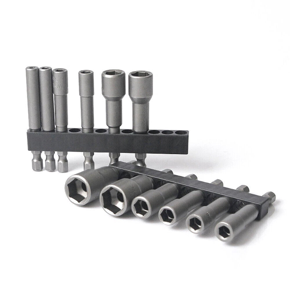 Shank Nut Driver Bit Set Hex Magnetic Metric Socket Impact Drill 3mm-24mm 1/4"