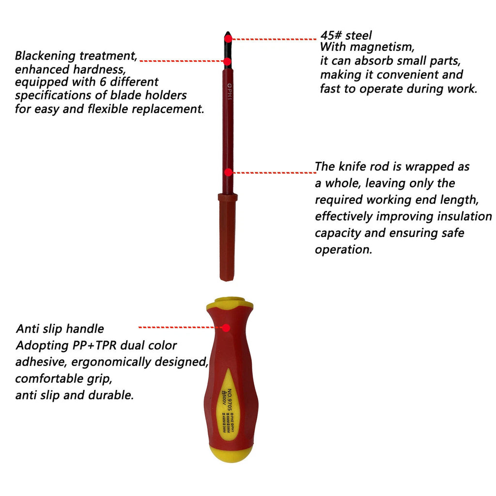 7Pcs Screwdriver Set Phillips Flat Slotted Electrician Multi-purpose Insulated