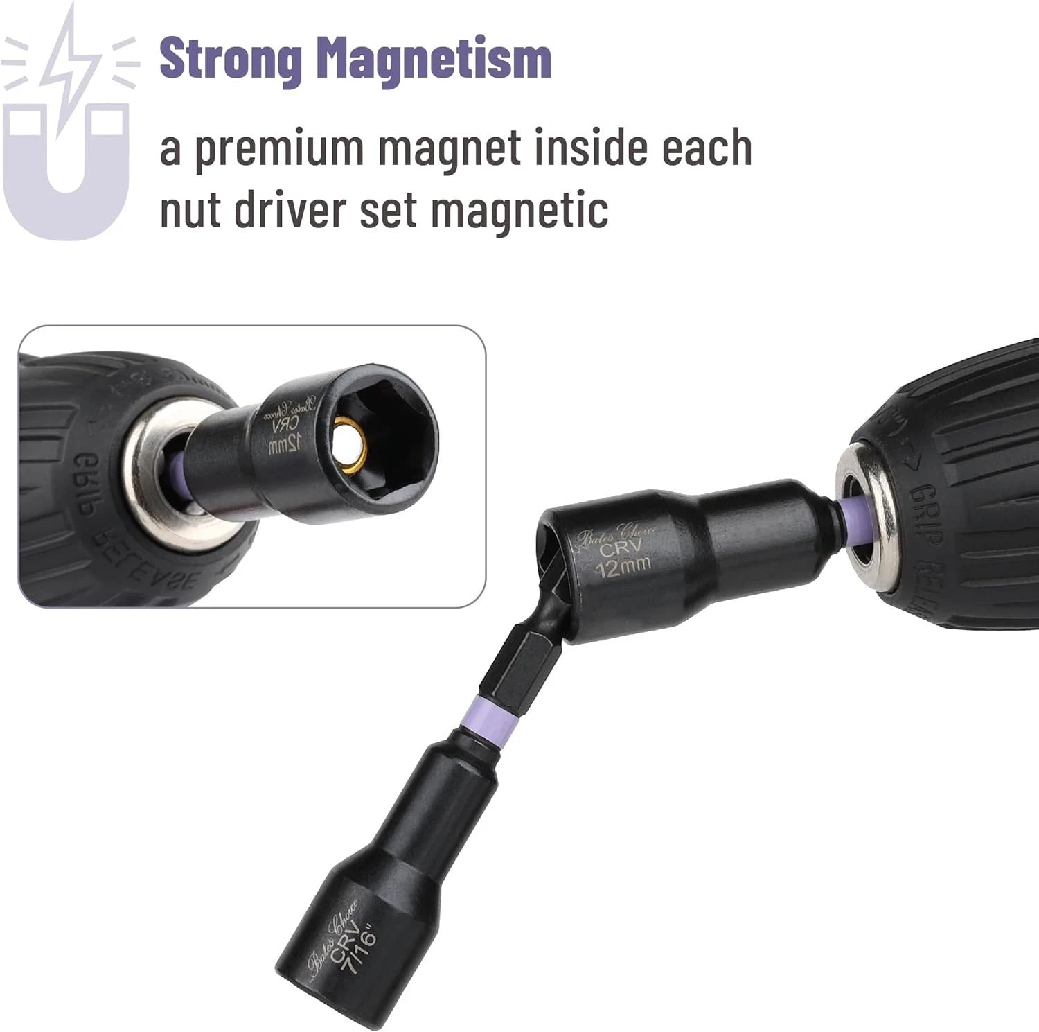 21 PCS Magnetic Nut Driver Set, 1/4" Hex Shank, Metric and SAE, Impact Drill Soc