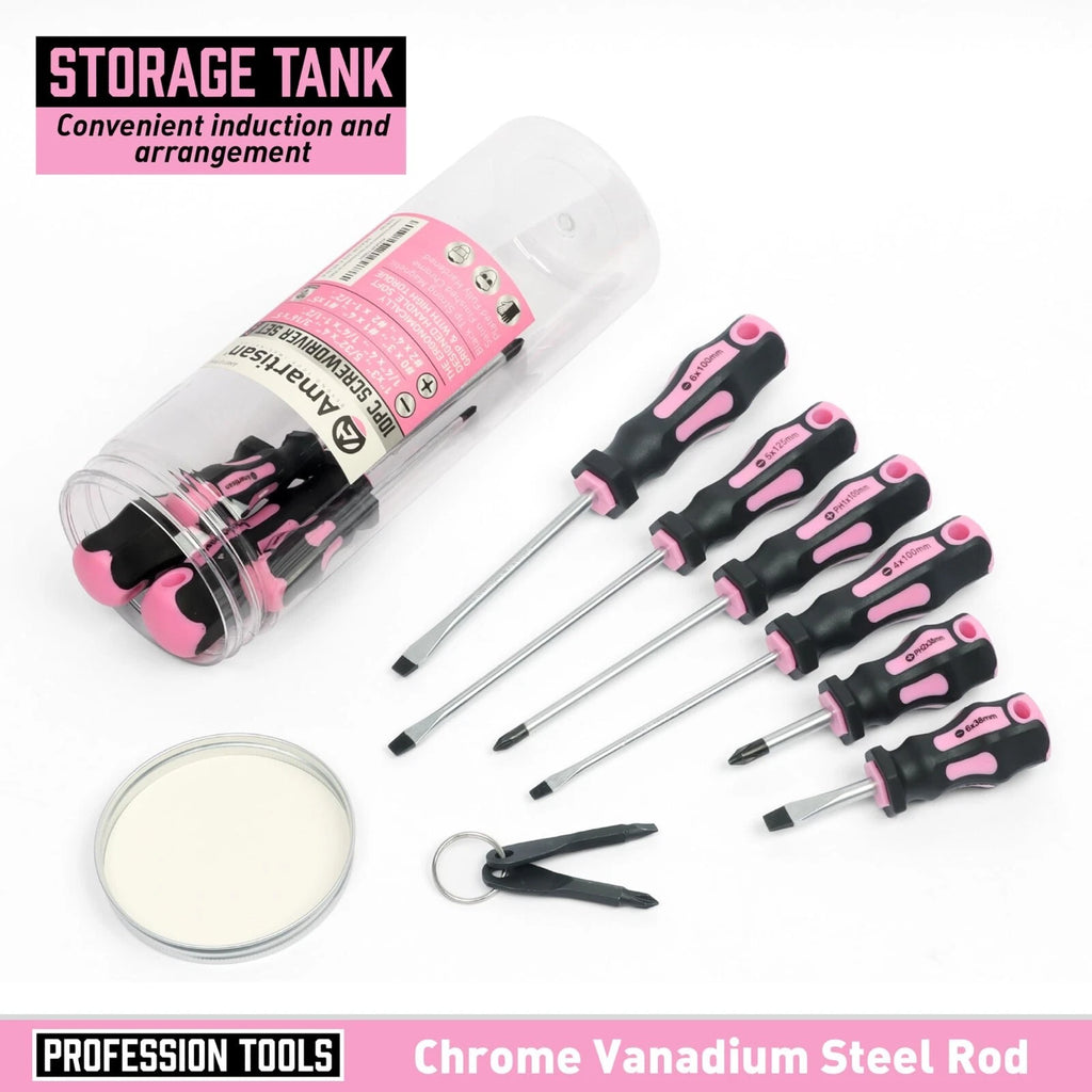 10- Piece Magnetic Screwdrivers Set, 5 Phillips and 5 Slotted Tips, Cushion Grip