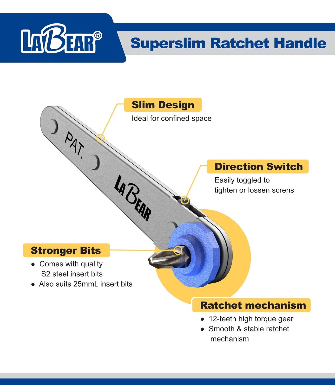 Ultra Low Profile Mini Ratchet Wrench Set with 12-Piece Drive, Chrome Vanadiu...