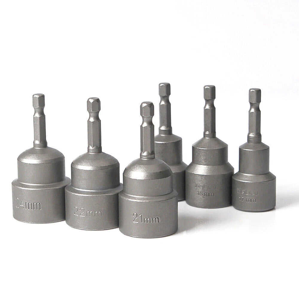 Shank Nut Driver Bit Set Hex Magnetic Metric Socket Impact Drill 3mm-24mm 1/4"