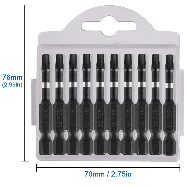 10pc T25 Impact Torx Bit Set 2" Power Screwdriver Drill Bits Star 1/4" Hex Shank