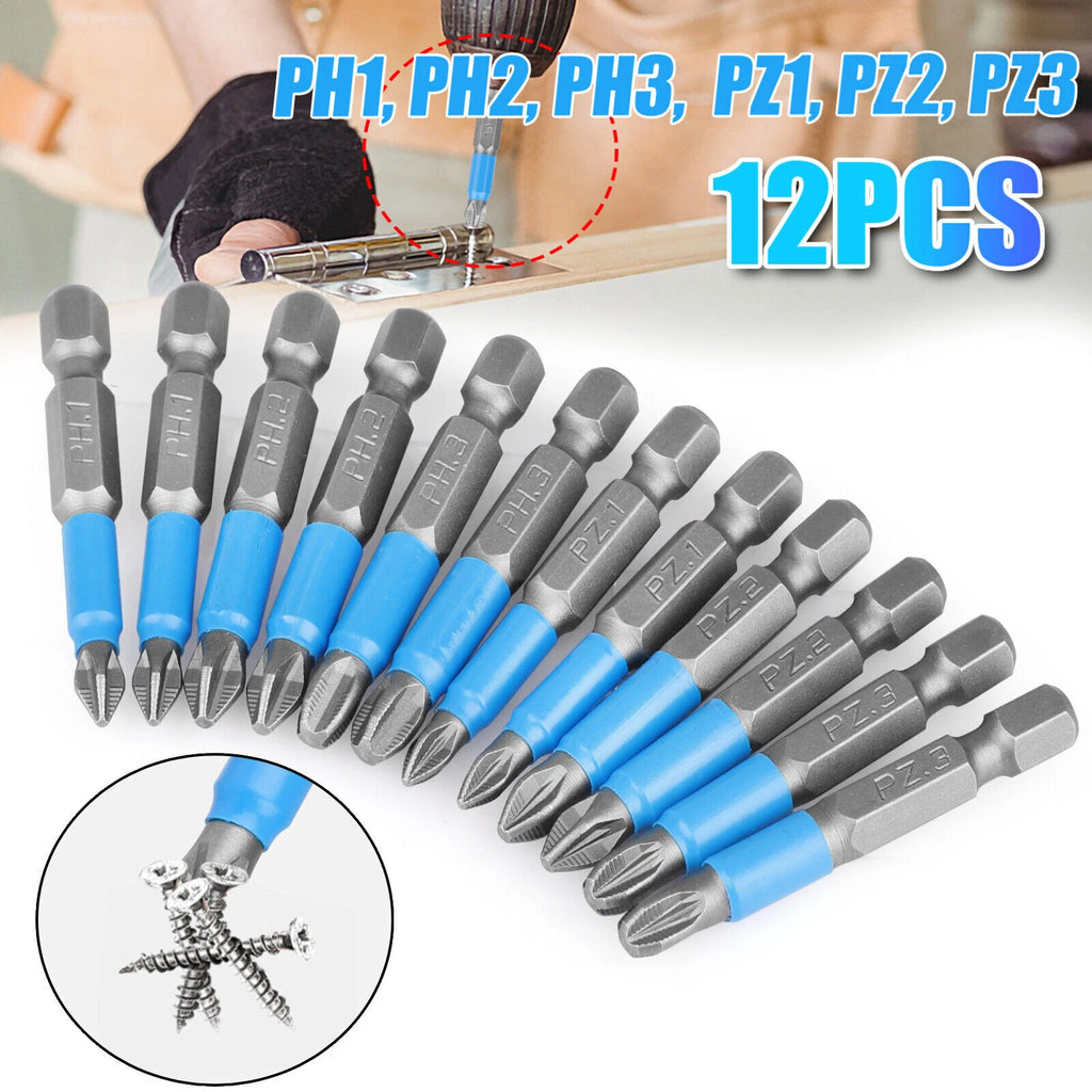 12pcs 1/4'' Hex Shank Magnetic PH1 Screwdriver Drill Bit Anti-slip Hand Tool Set
