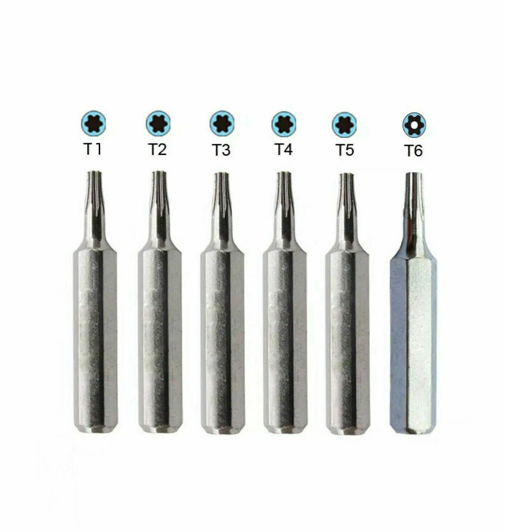 Micro Torx Bits Set 6pc 5/32 Inch Hex Shank T1 T2 T3 T4 T5 T6 Screwdriver Bits