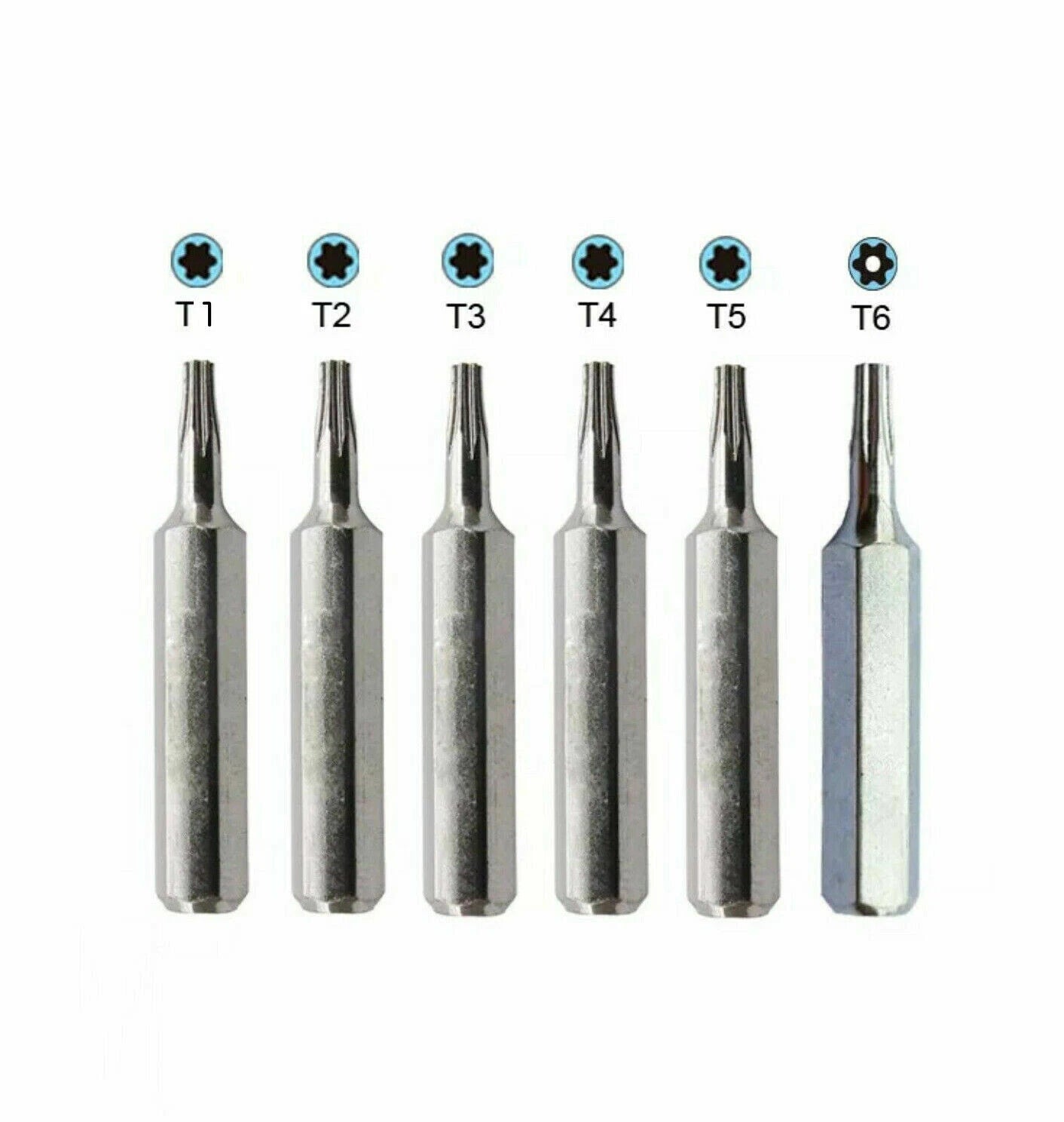 Micro Torx Bits Set 6pc 5/32 Inch Hex Shank T1 T2 T3 T4 T5 T6 Screwdriver Bits
