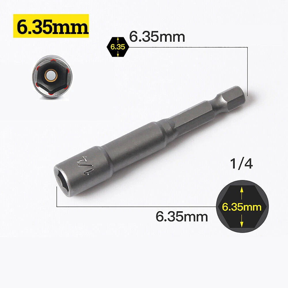 Shank Nut Driver Bit Set Hex Magnetic Metric Socket Impact Drill 3mm-24mm 1/4"