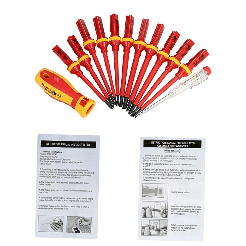 13PCS 1000V Changeable Insulated Screwdriver Set and Magnetic Slotted Bit Repair