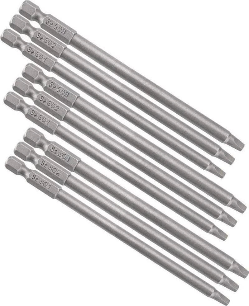 3 Sets 100mm 1/4-Inch Hex Shank Magnetic Square Head Screwdriver Bits SQ1 SQ2