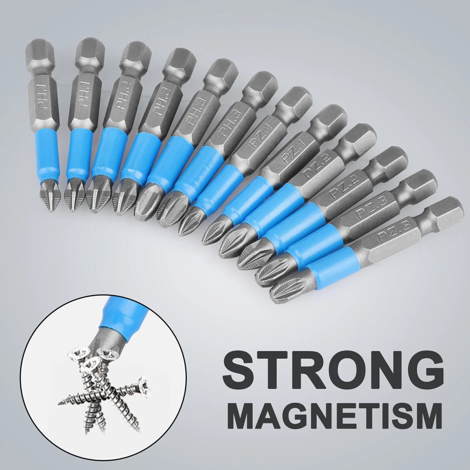 12pcs 1/4'' Hex Shank Magnetic PH1 Screwdriver Drill Bit Anti-slip Hand Tool Set