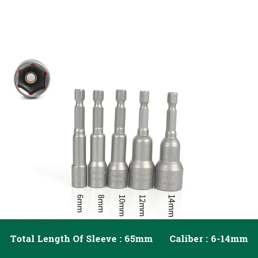 Shank Nut Driver Bit Set Hex Magnetic Metric Socket Impact Drill 3mm-24mm 1/4"