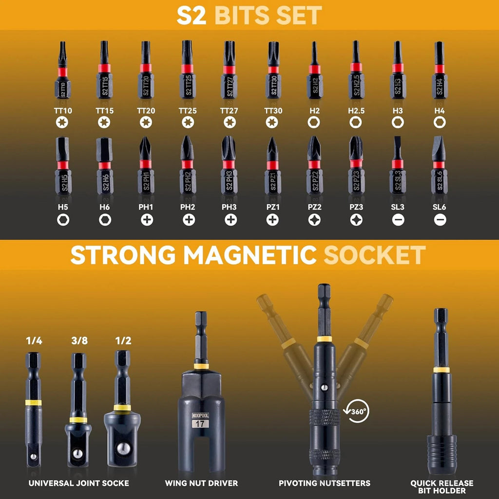 Impact Magnetic Nut Driver Set, 55PCS Impact Driver Bit Set, Deep Magnetic Nut D