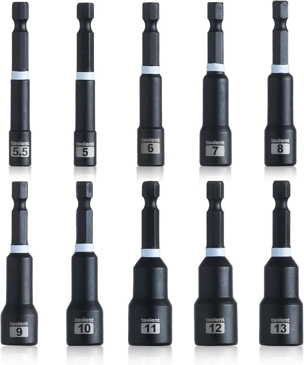 Magnetic Nut Driver Set - 10pcs Metric Impact Bit Set with Quick Change 1/4''