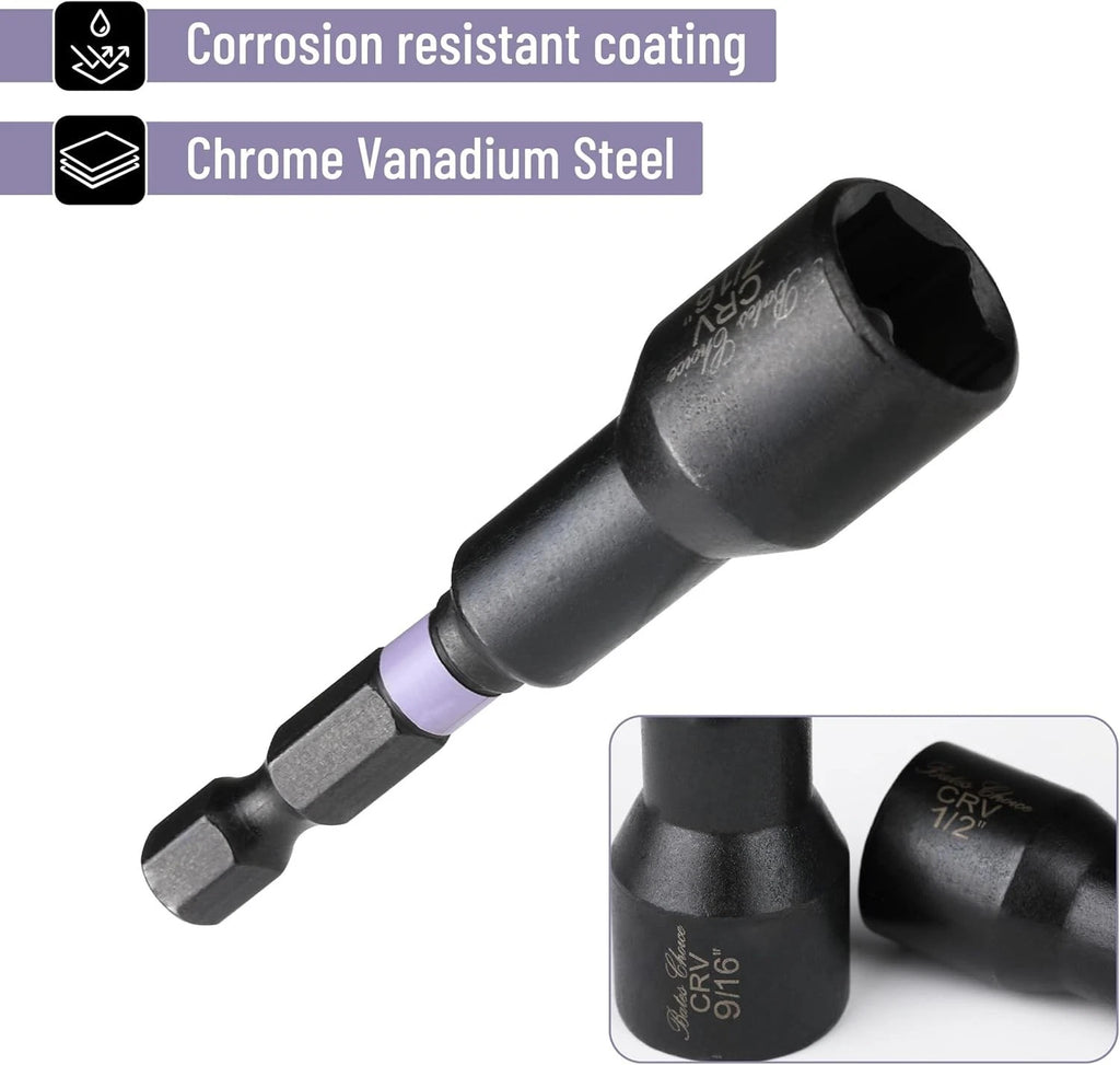 21 PCS Magnetic Nut Driver Set, 1/4" Hex Shank, Metric and SAE, Impact Drill Soc