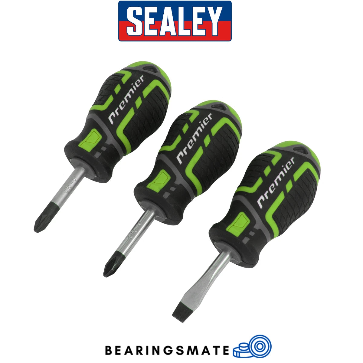 Sealey AK4328HV Screwdriver Set 3pc GripMAX® Stubby - Hi Vis - AK4328HV