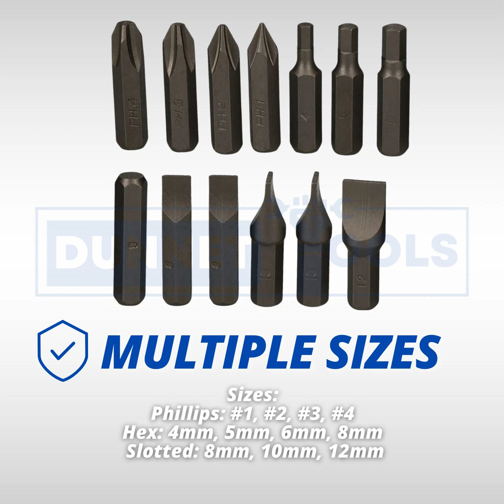 13pc Impact Screwdriver Bit Set CR-V Steel 3/8” Hex Shank Heavy Duty  Phillips