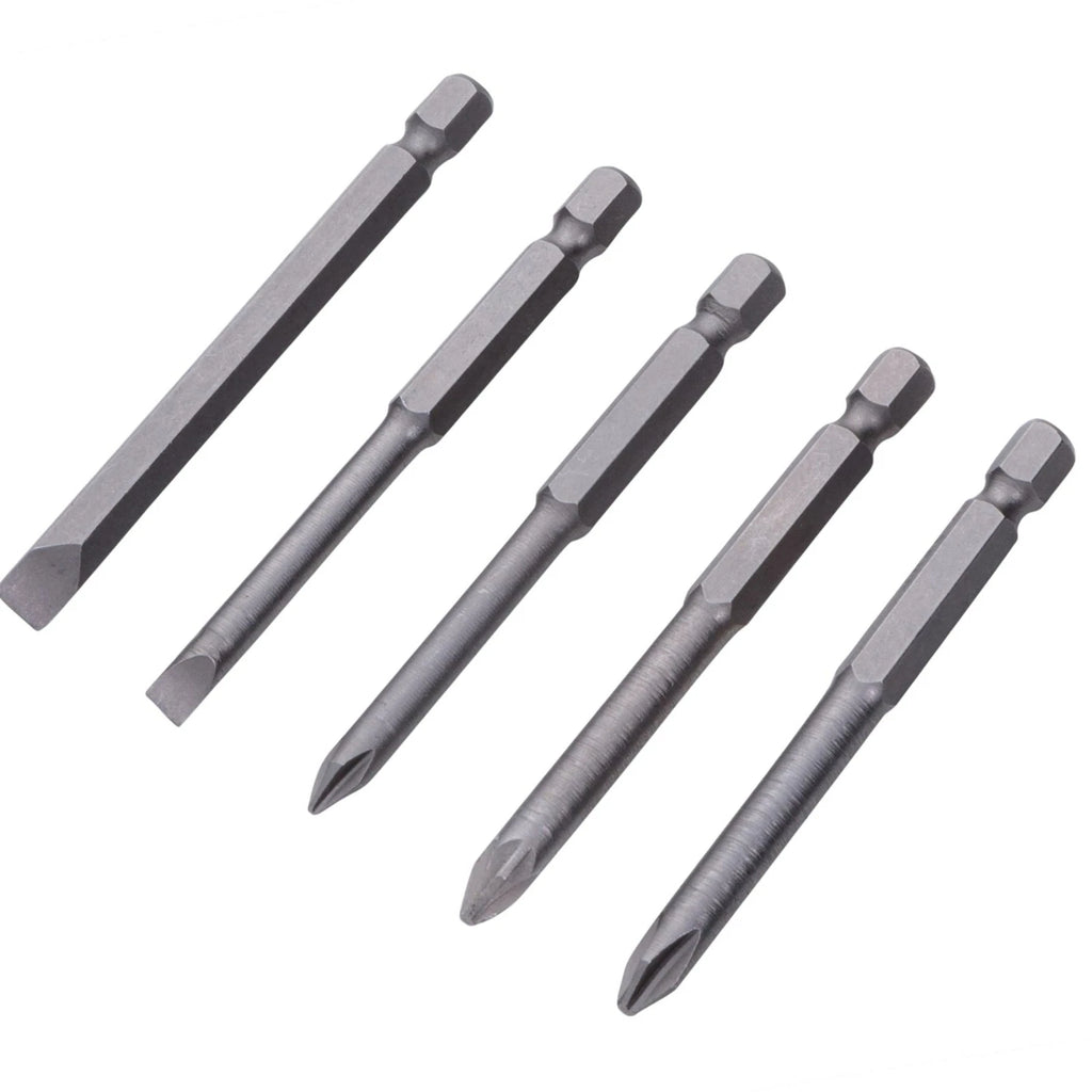 BlueSpot 5pc 75mm Long Screwdriver Drill Bits Flat Phillips Pozi Bit Set 1/4"