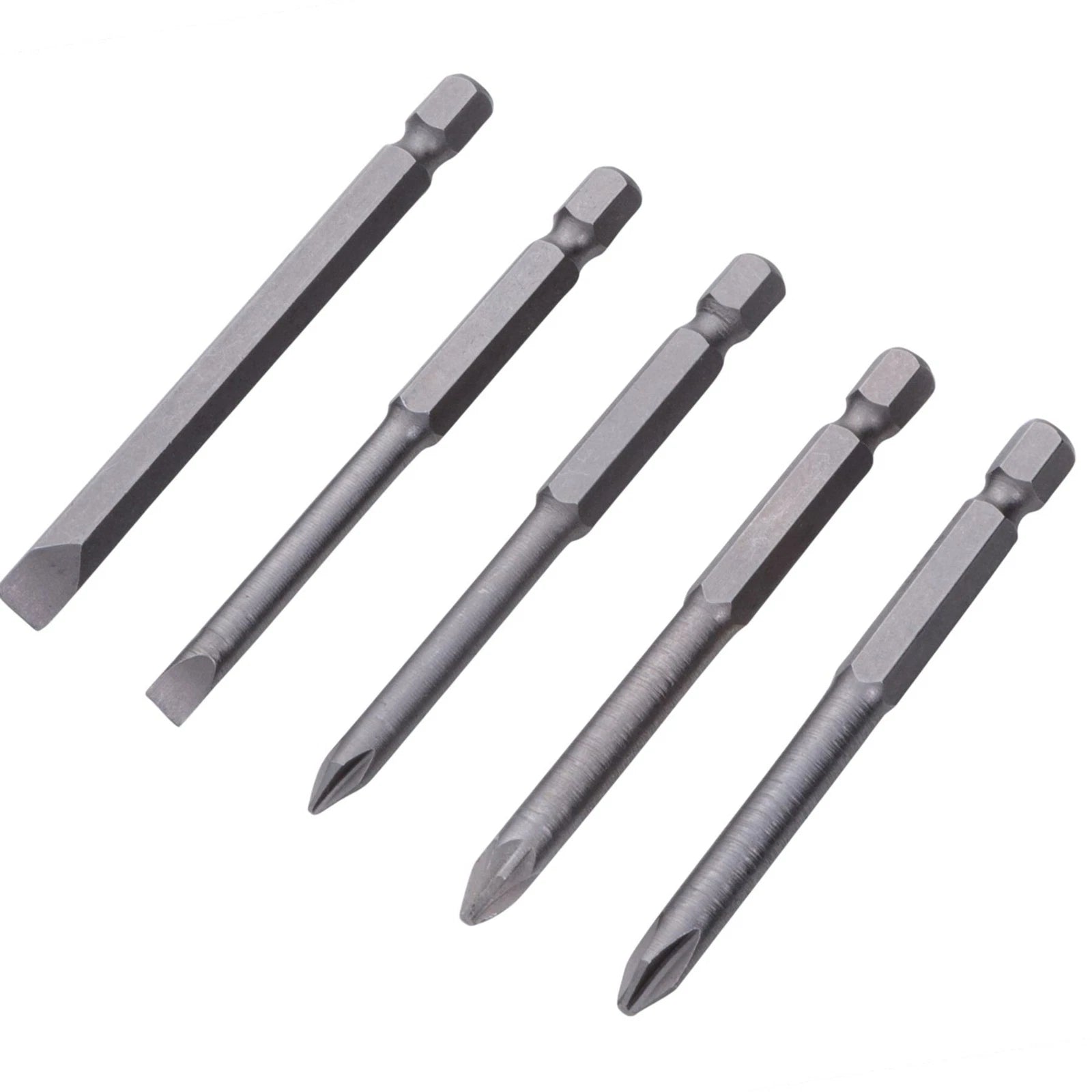 BlueSpot 5pc 75mm Long Screwdriver Drill Bits Flat Phillips Pozi Bit Set 1/4"