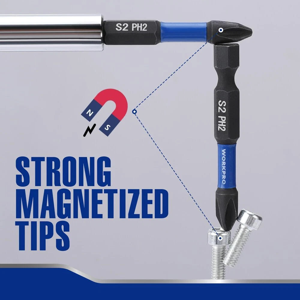 WORKPRO PH2 Impact Phillips Screwdriver Bit Set 12PCS 1/4" Hex-Shank Driver Bits