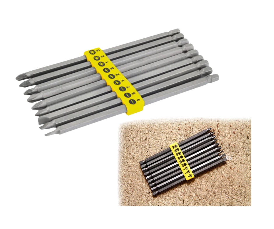 Extra Long Screwdriver Bits 150Mm Power Set 9pcs Slotted Phillips Pozi Cr-V