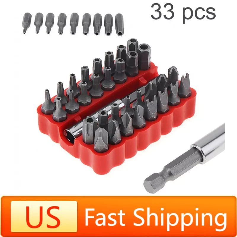 33 Torx Tri Wing Screwdriver Bit Set Tamper Proof Security Torq Hex Star Spanner
