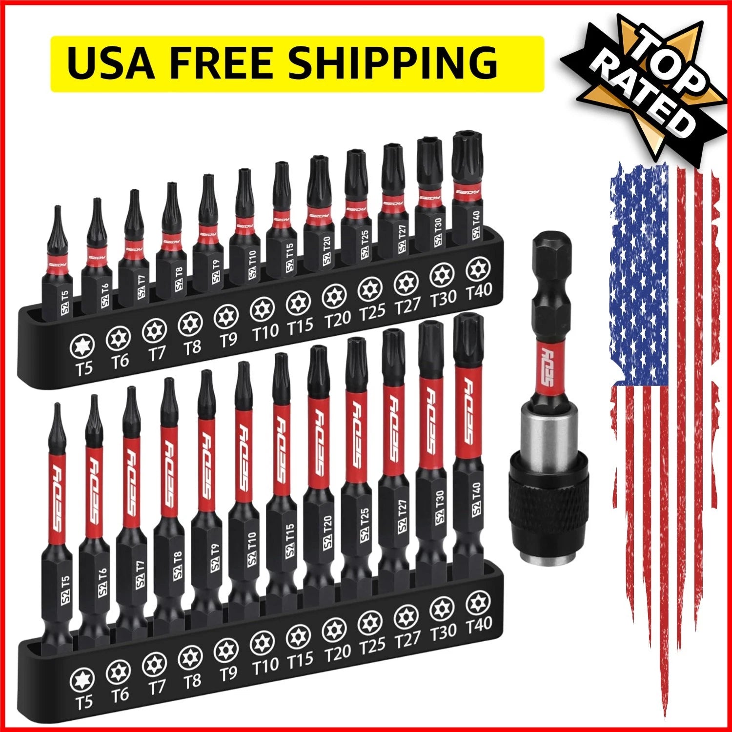 25-piece Torx Bit Set, 1''&2.5'' Security Tamper Proof Torx Impact Screwdriver B