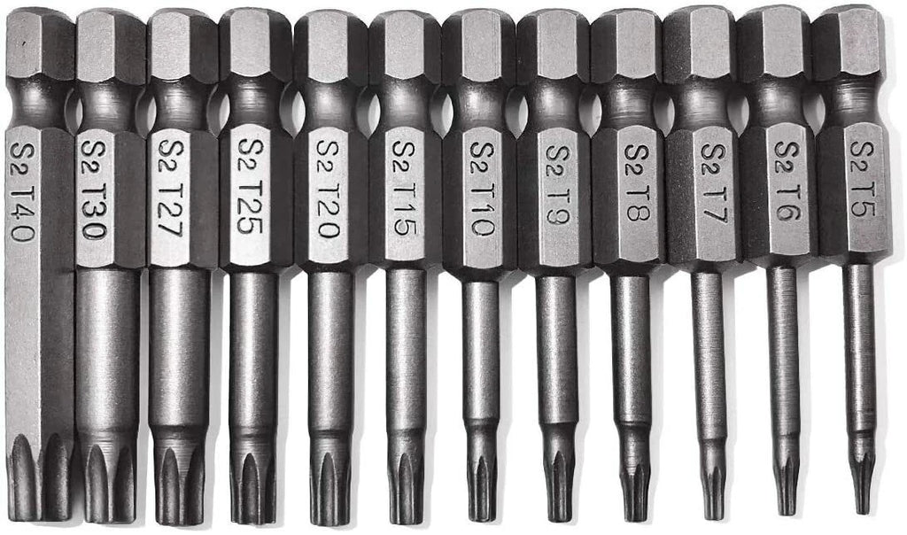 12PC Tamper Proof Star Impact Driver Bit Set Security Screwdriver Bits Hex Shank