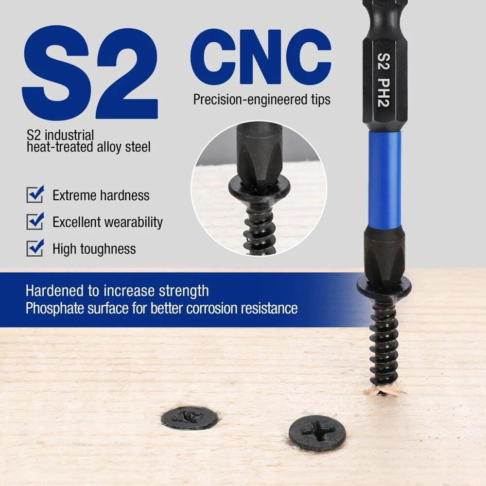 WORKPRO PH2 Impact Phillips Screwdriver Bit Set 12PCS 1/4" Hex-Shank Driver Bits