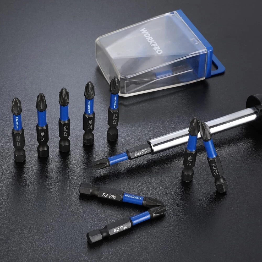 WORKPRO PH2 Impact Phillips Screwdriver Bit Set 12PCS 1/4" Hex-Shank Driver Bits