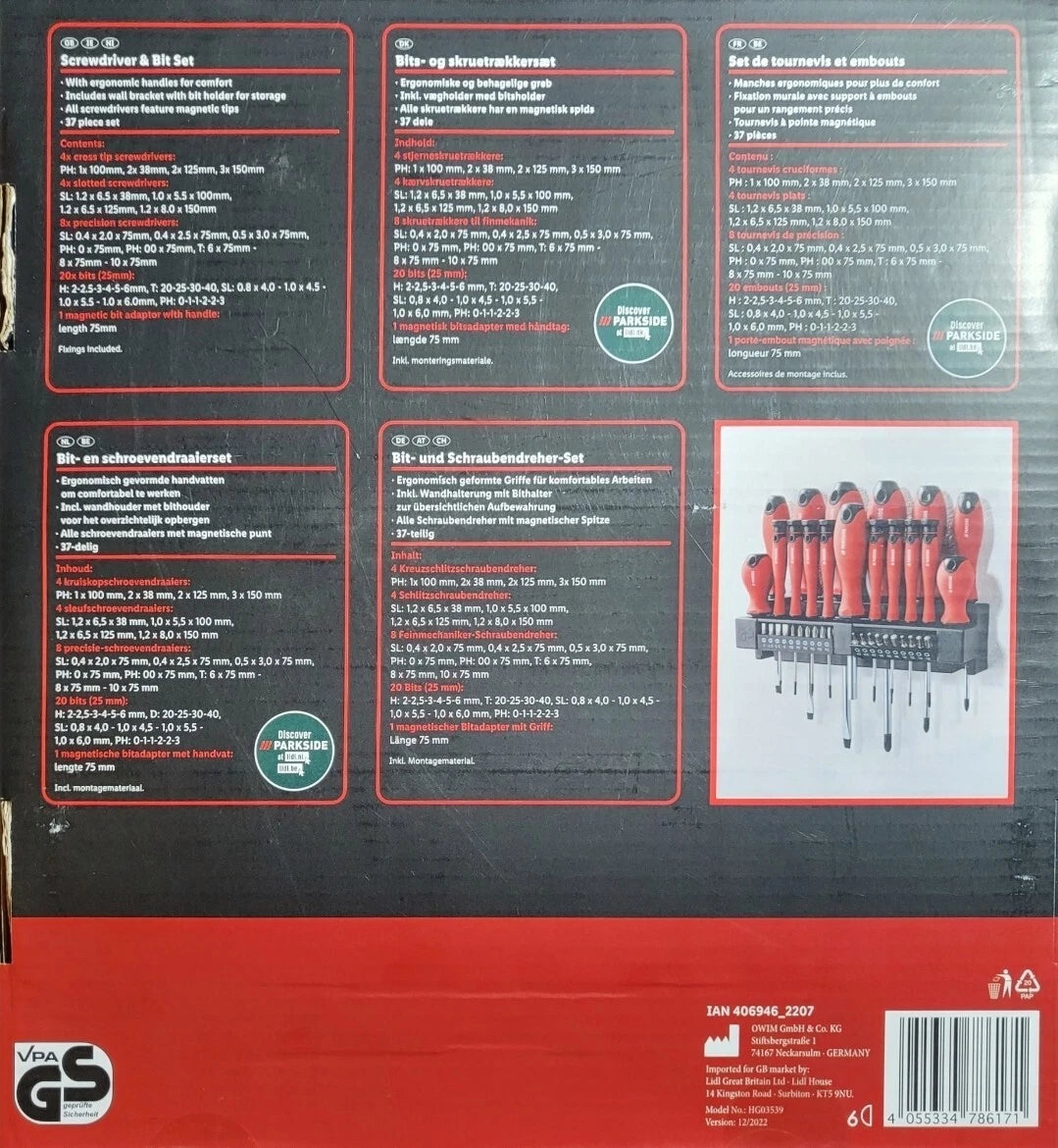 Parkside Screwdriver & Bit Set (37 Pieces)