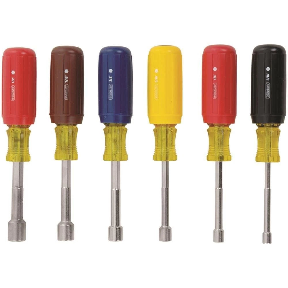 Stanley 62-541 Assorted 8" SAE Nut Driver Set Cushion Grips 6 Piece