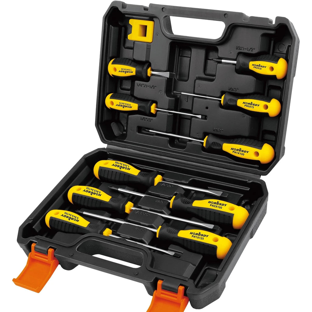 11-piece Magnetic Screwdriver Set with Case, 5 Phillips & 5 Flat Head Tips