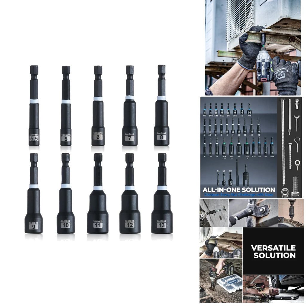Magnetic Nut Driver Set - 10pcs Metric Impact Bit Set with Quick Change 1/4''